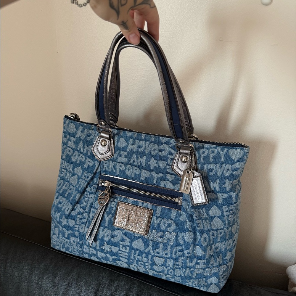 Coach Blue Textured Tote Bag